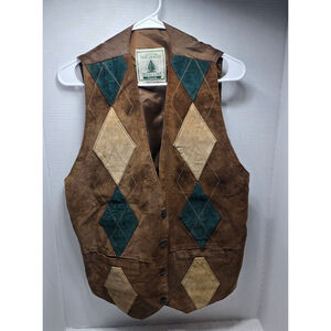 Women's Northwest Territory Brown Teal Argyle Leather Vest 1X
